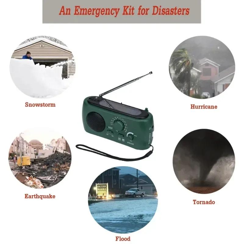 Portable LED Flashlight Outdoor Emergency Rescue Multi-band AM/FM/SW Solar Hand-charged Radio for Emergency Phone Charge