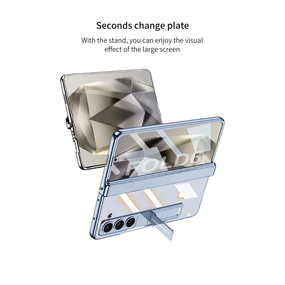 Transparenter galvanisierter Rahmen Magnetscharnierschutz Harte PC-Telefonabdeckung für Samsung Galaxy Z Fold 6 5 4 Hülle mit Halterung