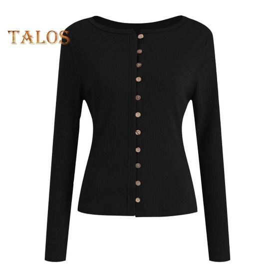 

Женские трикотажные топы с круглым вырезом и длинным рукавом, однобортные, ребристые, с застежкой на пуговицы спереди, приталенный кардиган L чёрный