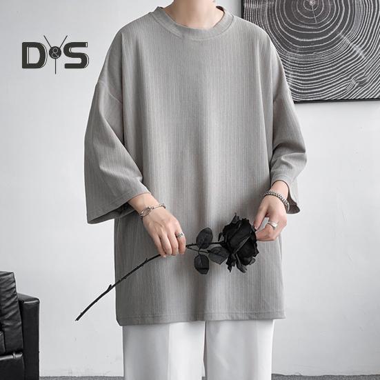 Men's Round Neck T-shirt Three-Quarter Length Sleeves Solid Color T-shirt Casual Style Loose Fit Tee Shirt for Street Travel Vacation