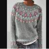 Geometric Print Sweater Women Acrylic Knit Pullover Color Block Fashion Top Loose Fit Round Neck Long Sleeve Casual Comfortable Wear