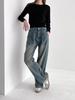 Damen Retro Jeans mit weitem Bein, lockerer Passform, Falten und elastischem Bund