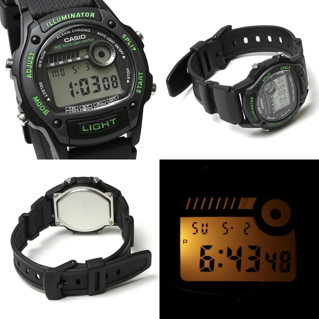 CASIO Digital Watch Waterproof Lightweight Simple Operation Auto Light Alarm Timer Stopwatch TARGET Time Boys Size black Green W-220H