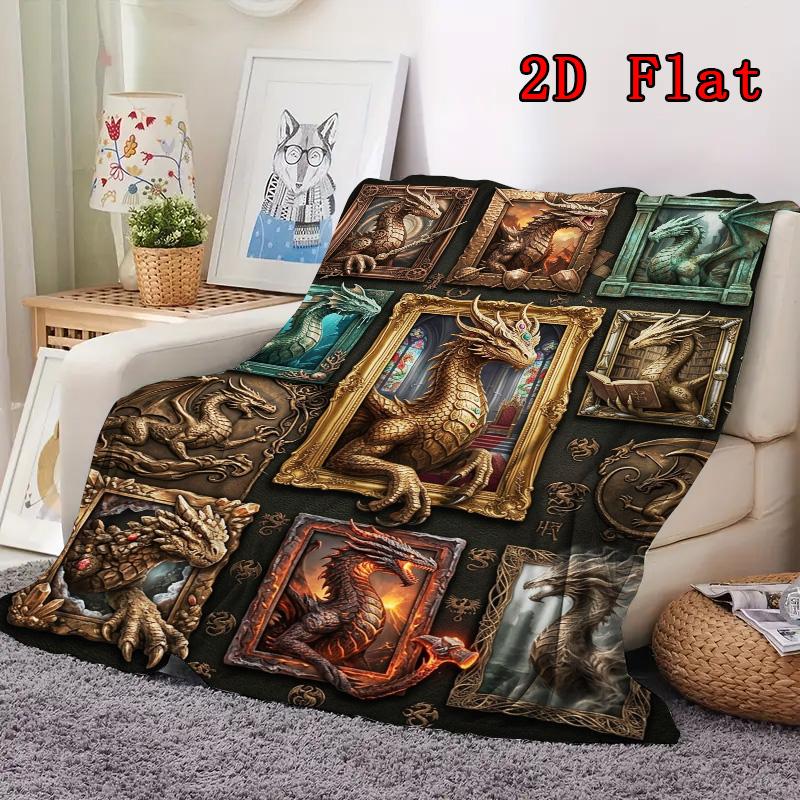 Dragon Art Compilation 2D Flat Pattern Flannel Blanket, High Quality All Seasons, Home Decor, Warmth and Comfort, Perfect for Christmas Gifts.