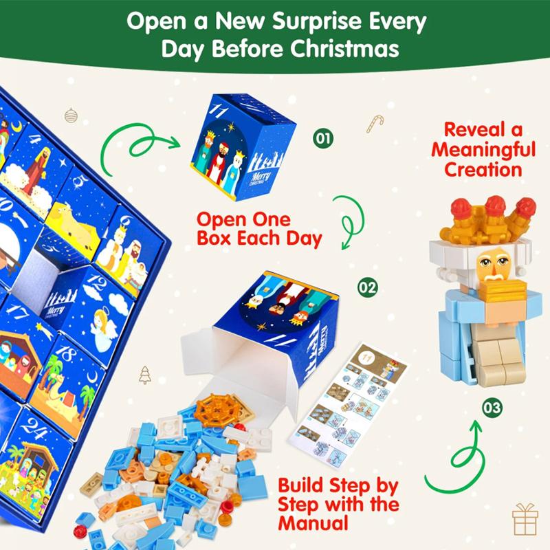 Christmas Advent Calendar Building Blocks Blind Box 24 Day Countdown DIY Child's Children Christmas Train Tree Statue Scene Gift