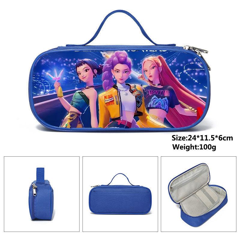 Huntrix Kpop Student Blue Compartmentary Pencil Bag Kpop Witch Hunter Student Storage Stationery Bag Pencil Bag