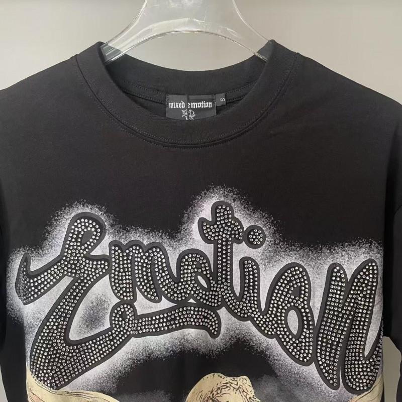 Mens Loose Fit Cotton Short Sleeve T-Shirt With Letter Print Rhinestone Detail Casual Top