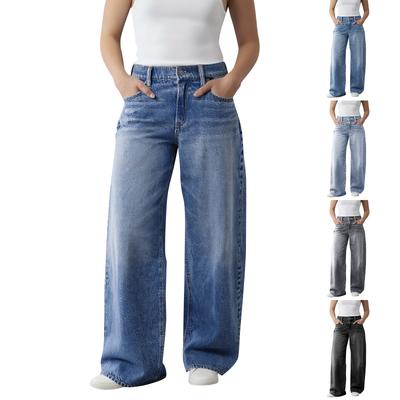 Blugi Dama cu Talie Înaltă Elastici Evazați Picior Drept Largi Trendy Tiv Pantaloni Denim