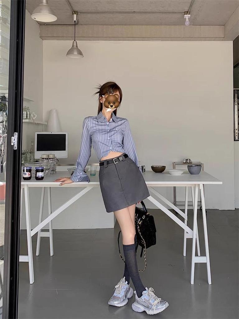 2024 Women's Spring A-Line High Waist Skirt, American Style Gray