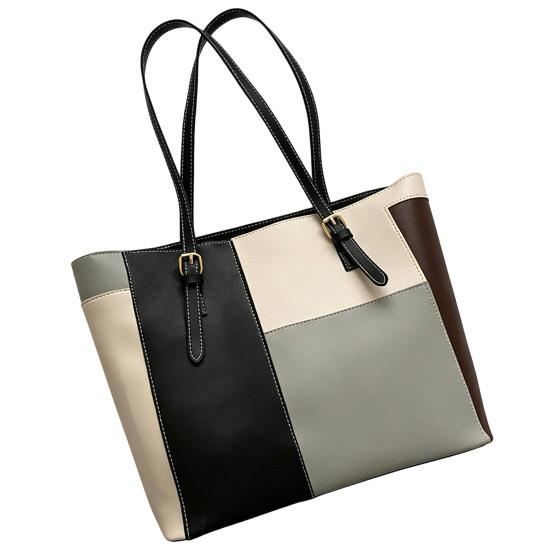 Color Block Tote Bag Large Capacity Handbag Stylish Commuter Shoulder Bag Tote Purse for Women Work Daily Life Parties Dating