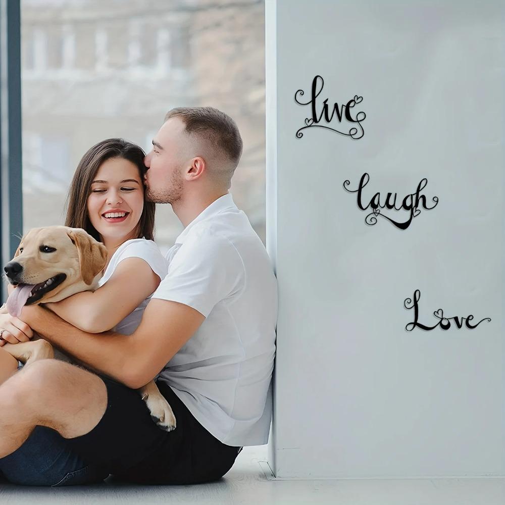 Decorazione Murale in Metallo 3 Pezzi Live Love Laugh - Segni Neri per Soggiorno, Camera da Letto, Stanza dello Studente e Cucina, Interni/Esterni
