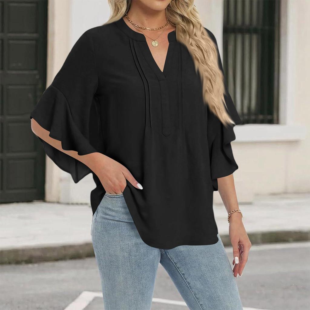 Womens Spring Tops Summer Shirts for Women Dressy Tops for Women Womens Summer T Shirts Casual Blouse V Neck Ruffle Sleeve