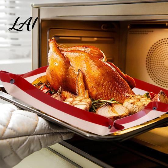 Heat Resistant Oven Liner Silicone Fiber Baking Mat with Button Non-Stick Safe Rectangle Tray Leakproof Reistant Snap to Form Kitchen Gadget