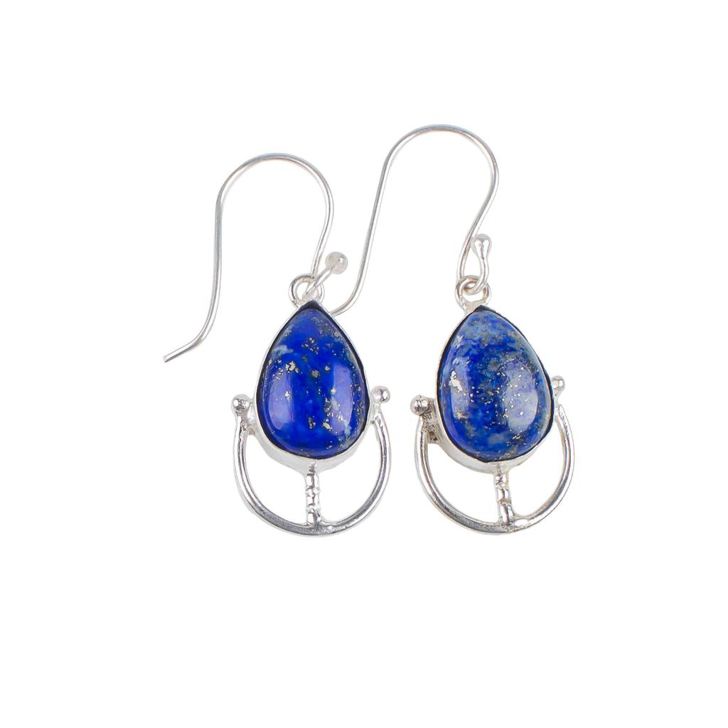 Natural Lapis Lazuli Gemstone 925 Sterling Silver Handmade Teardrop Earrings 1.60" Jewelry Gift For Engagement EE-47-31