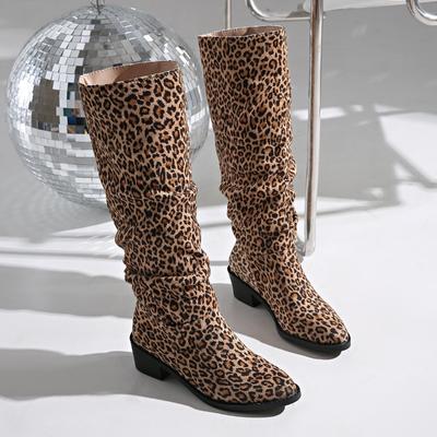 Fashion Snakeskin Leopard Long Boots Sexy Shoes Woman High Heels Autumn Winter Knee High Boots Leather Cowboy Women Shoes Women