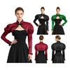 Women Victorian Gothic Bolero Shrug Floral Lace Trim Stand Collar Long Puff Sleeve Front Lacing Crop Cardigan Shawl for Vampire Cosplay Costume