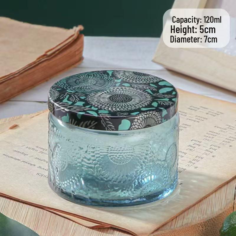 Embossed Glass Jar: DIY Flameless Scented Candle Cup with Colored Pattern
