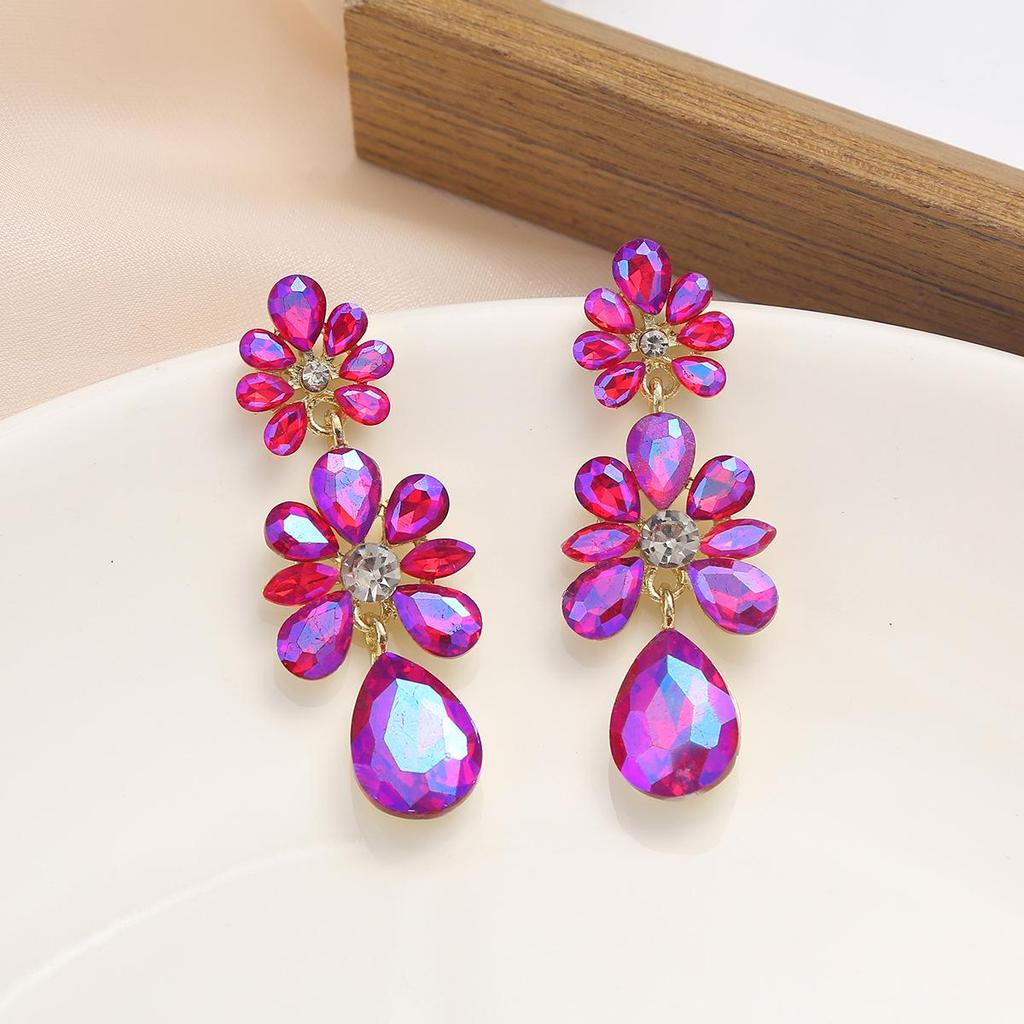 Women's Retro Colorful Flower Earrings - High-End, Light Luxury Studs with Exaggerated Long Design