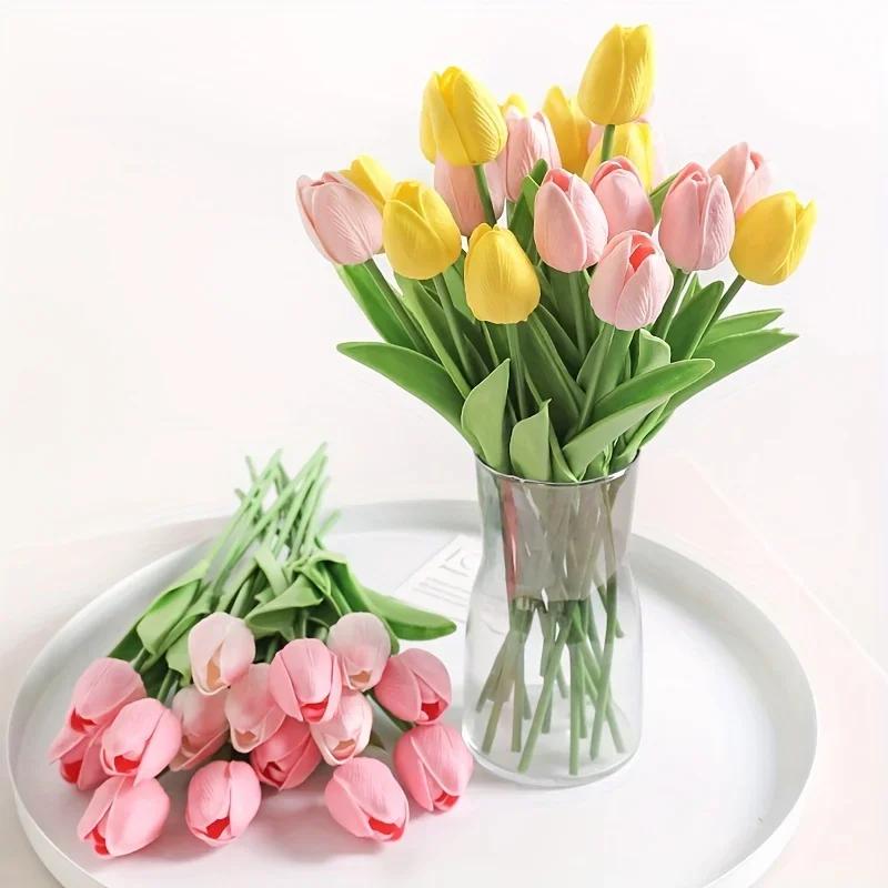 5/10Pcs Tulip Flowers Artificial Tulip Bouquet PE Foam Fake Flower for Wedding Ceremony Decor Home Garden Bouquet Decoration