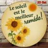 Vintage French Country Sunflower Metal Wall Art Sign 8 Inch Round Aluminum Plaque