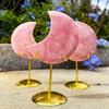 New  Handmade Natural Healing Stone Pink Opal Moon Crafts Moon Carving Home Decoration