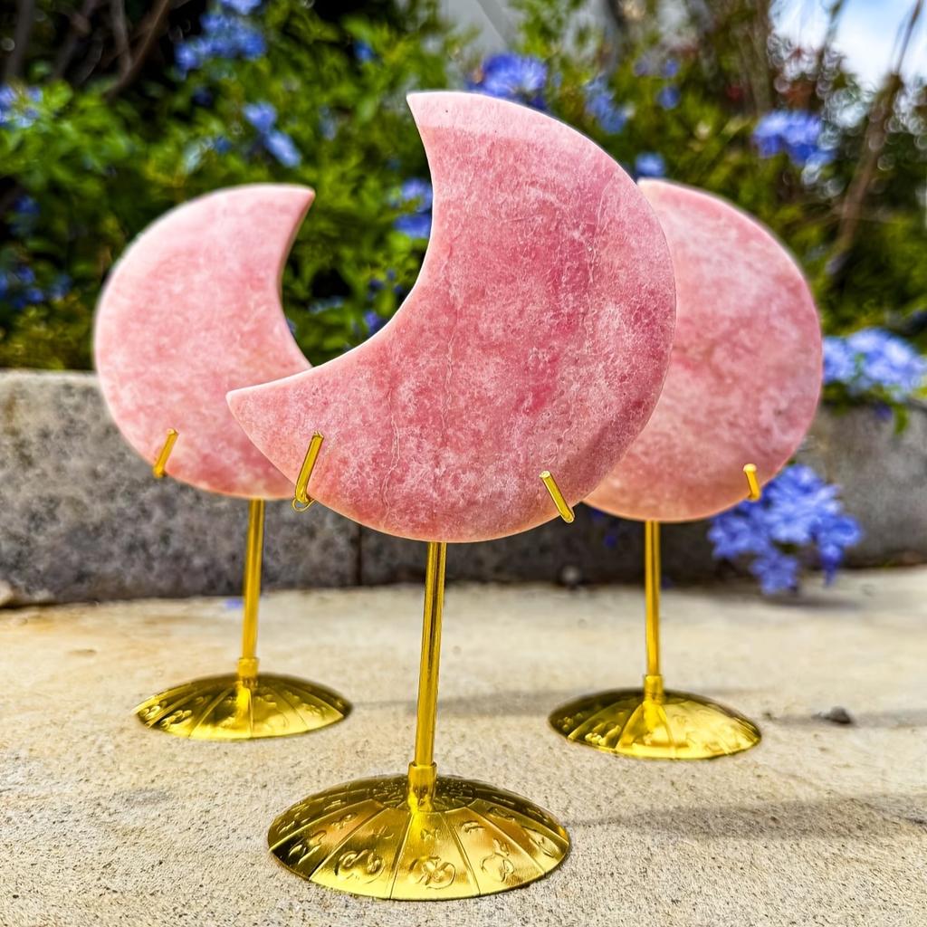New Handmade Natural Healing Stone Pink Opal Moon Crafts Moon Carving Home Decoration