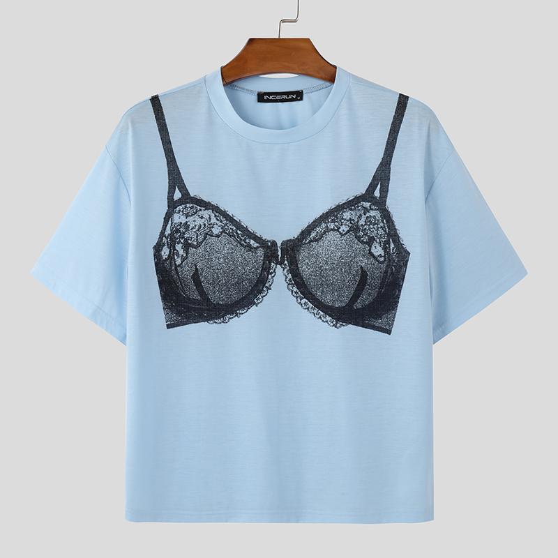 

INCERUN Мужские Женские Футболки с Коротким Рукавом и Принтом с Круглым Вырезом Повседневные Летние Футболки 4XL синий