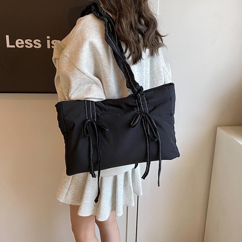 Canvas Bag Women's 2025 New Fashion Large Capacity Pleated Shoulder Underarm Bag Casual Fashion Messenger Tote Bag