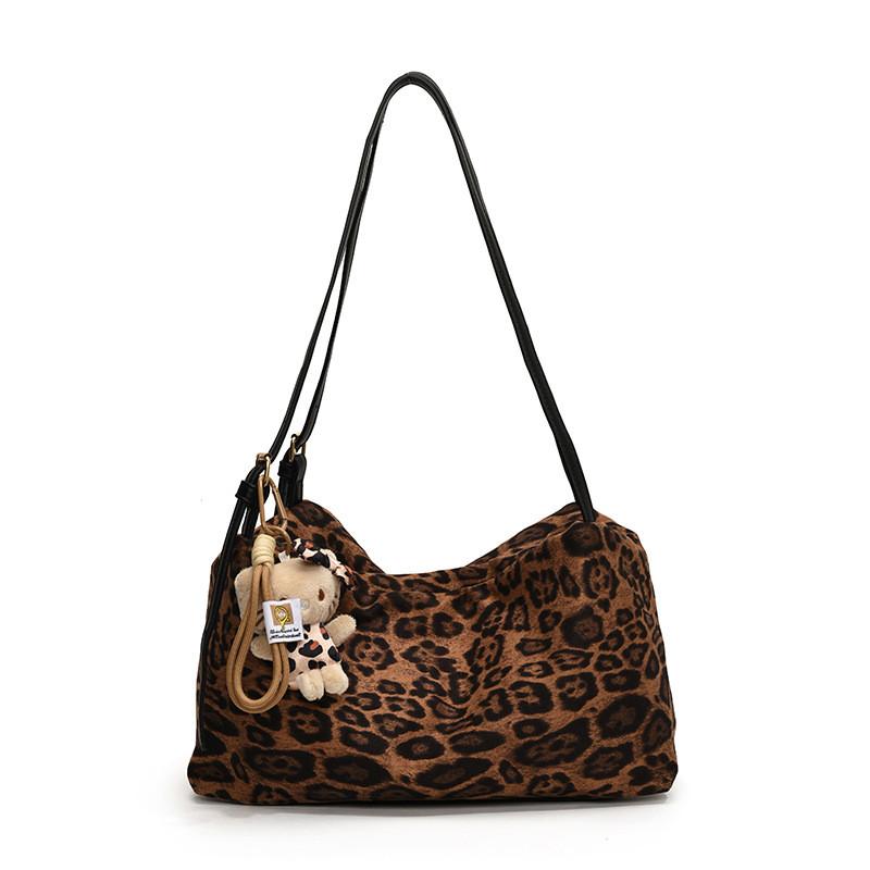 Ielgy Underarm Leopard Print Tote Bag Trendy Retro Fashion Large-Capacity One-Shoulder Niche Female Bag