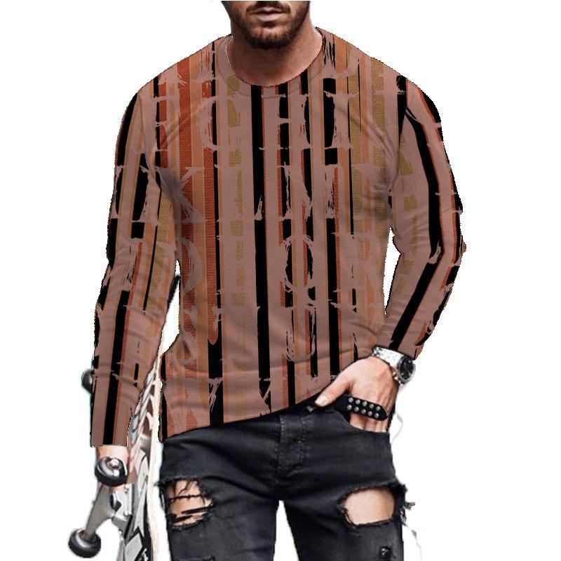 Long Sleeve Striped Men's Fashion T-Shirts Loose Casual Oversize Breathable Tops 3D Printed Letters Street Hip Hop Male Top Tee
