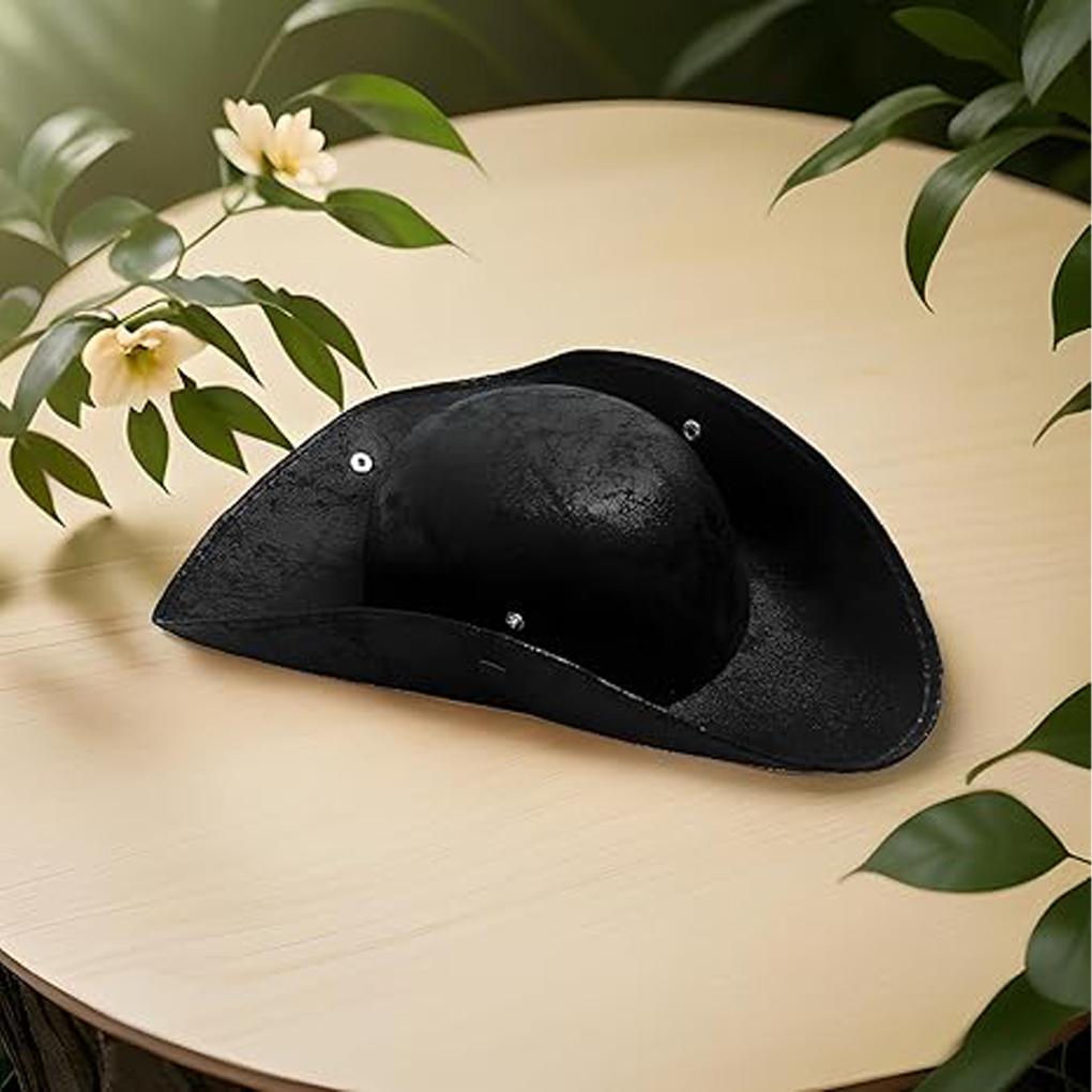 Faux Leather Pirate Hat Black Captain Hat Vintage Button Masquerade Party Cosplay Costume Hat For Men Women Photography Props