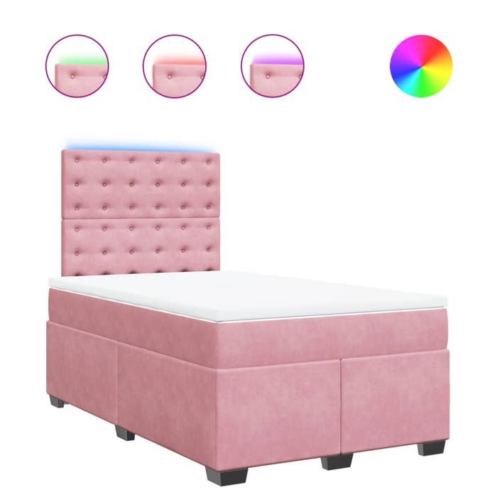 VidaXL Sommier à lattes de lit avec matelas rose 120x190 cm velours, lit, lit à plate-forme, lit à panneaux, meuble de 3293175