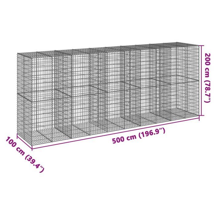 VidaXL Panier gabion avec couvercle 500x100x200 cm fer galvanisé, mur en gabion, mur de soutènement en gabion, clôture en 3295233
