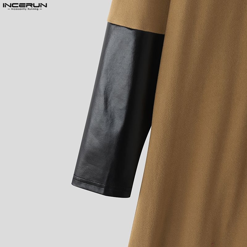INCERUN Men Stand Neck Patchwork Long Sleeve Buttons High Splits Long Cardigan Coats