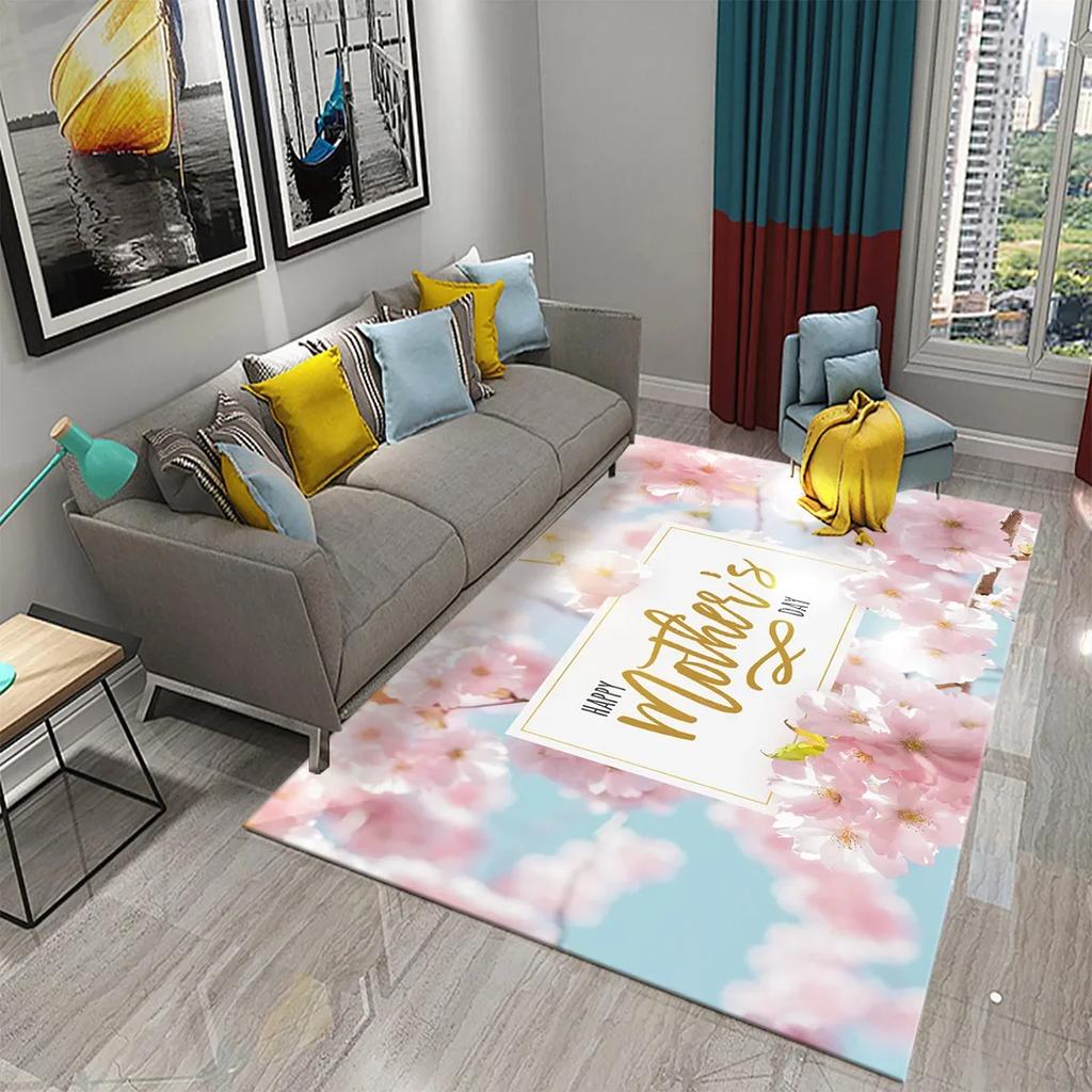 Mother's Day Happy Carpet Romantic Warm Rugs Living Room Bedroom Rug Heart Carpet Baby Girl Soft Play Floor Mat Kitchen Parlor