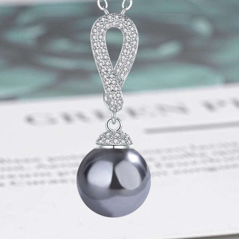 Zircon-Set Imitation White Pearl & Multicolor Shell Pendant Necklace - Women's Fashion Clavicle Chain