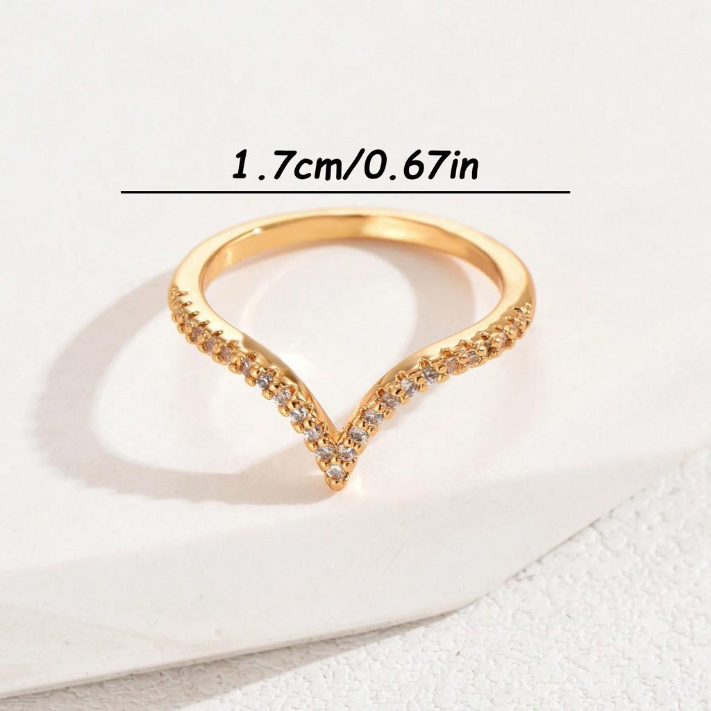 1 Pc Copper Inlaid Zircon V-shaped Ring Women's Simple Fashion Versatile Accessories Ring Daily Wear