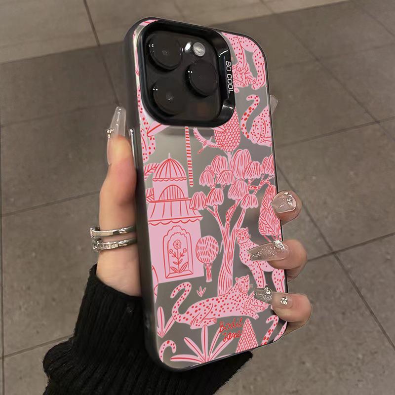 Phone Case for iPhone 15 13 14 Pro Max 11 12 Pro Mini X XR XS 7 8 Plus SE2 Fashion Pink Leopard Electroplate Hard Matte Cover