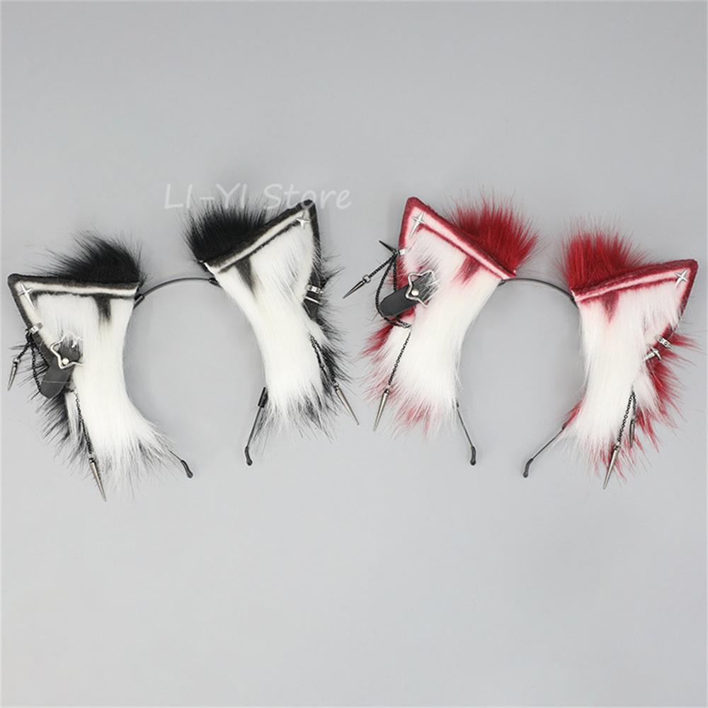 Plush Cute Simulation Animal Ears Hair Accessories Y2K Metal Punk Cosplay Comic Expo Prop Furry Cat Ears Headband