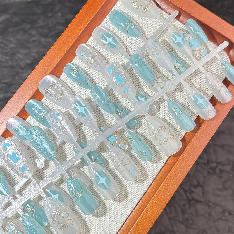 10/30Pcs Oval Fake Nails Art Dyeing Gilding Fake Nails Full Cover Wearable Starlight Design Press On Nails Tips Glitter Aurora