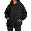 Women’s Hip Hop Street Style Fleece Hooded Sweatshirt Loose Fit Long Sleeve Warm Winter Autumn Solid Color with Pockets