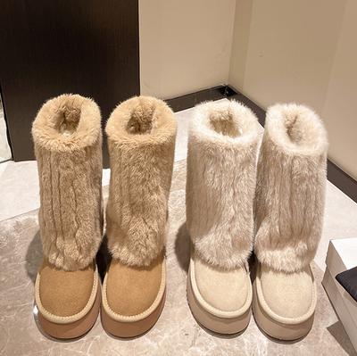 Stivali da neve invernali da donna, stivali da esterno di lusso in pelliccia sintetica di volpe, scarpe da donna con plateau calde e morbide, nuove scarpe alla moda, grandi dimensioni