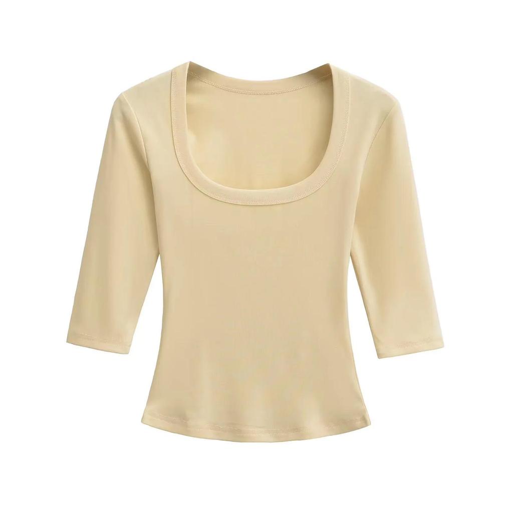 Spicy Girl U-neck Mid-Sleeve Slim-Fit Stretchy Top - Pure Desire Style (2026)