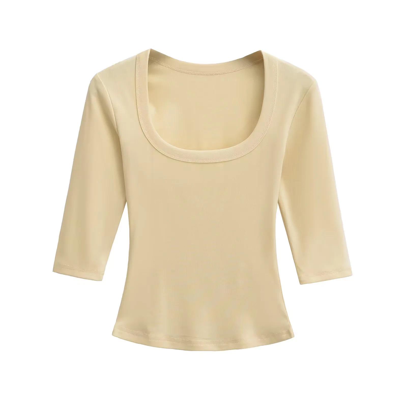 Spicy Girl U-neck Mid-Sleeve Slim-Fit Stretchy Top - Pure Desire Style (2026) Medium