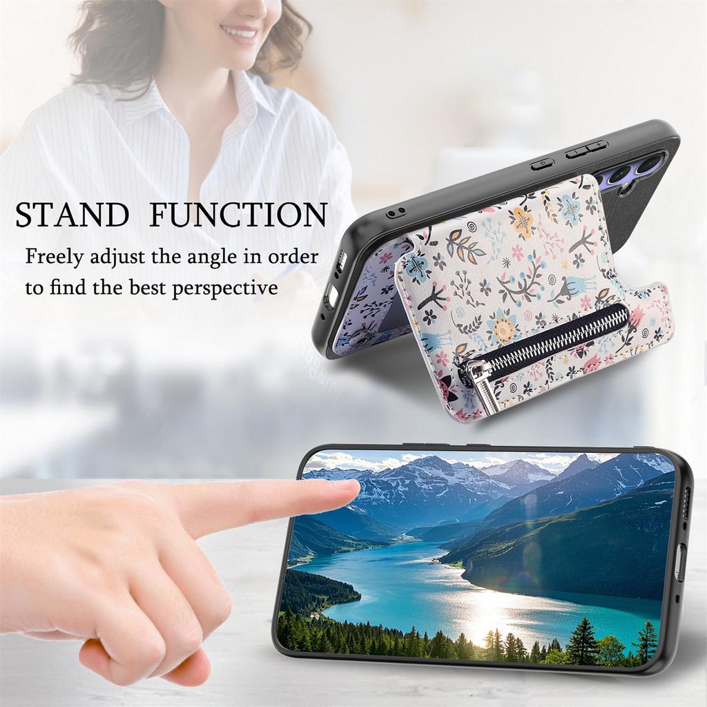 For iPhone Air Leather Phone Cover with RFID Blocking Zipper Card Bag Kickstand