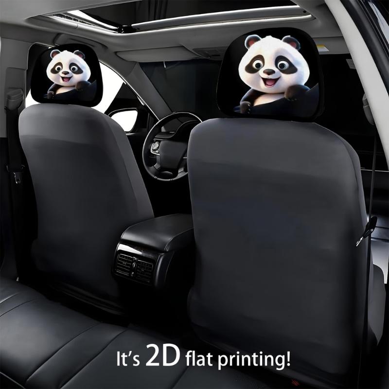 Comfortable Delightful Panda Themed Car Accessories 2 Headrest Covers For A Fun And Stylish Interior Easy To Install