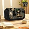 Eerie Doll 2D Printed Double-Layer Flip-Top Black Pencil Case - Back-to-School Essential Pencil Box, Daily Multi-Functional Makeup Bag, Large-Capacity