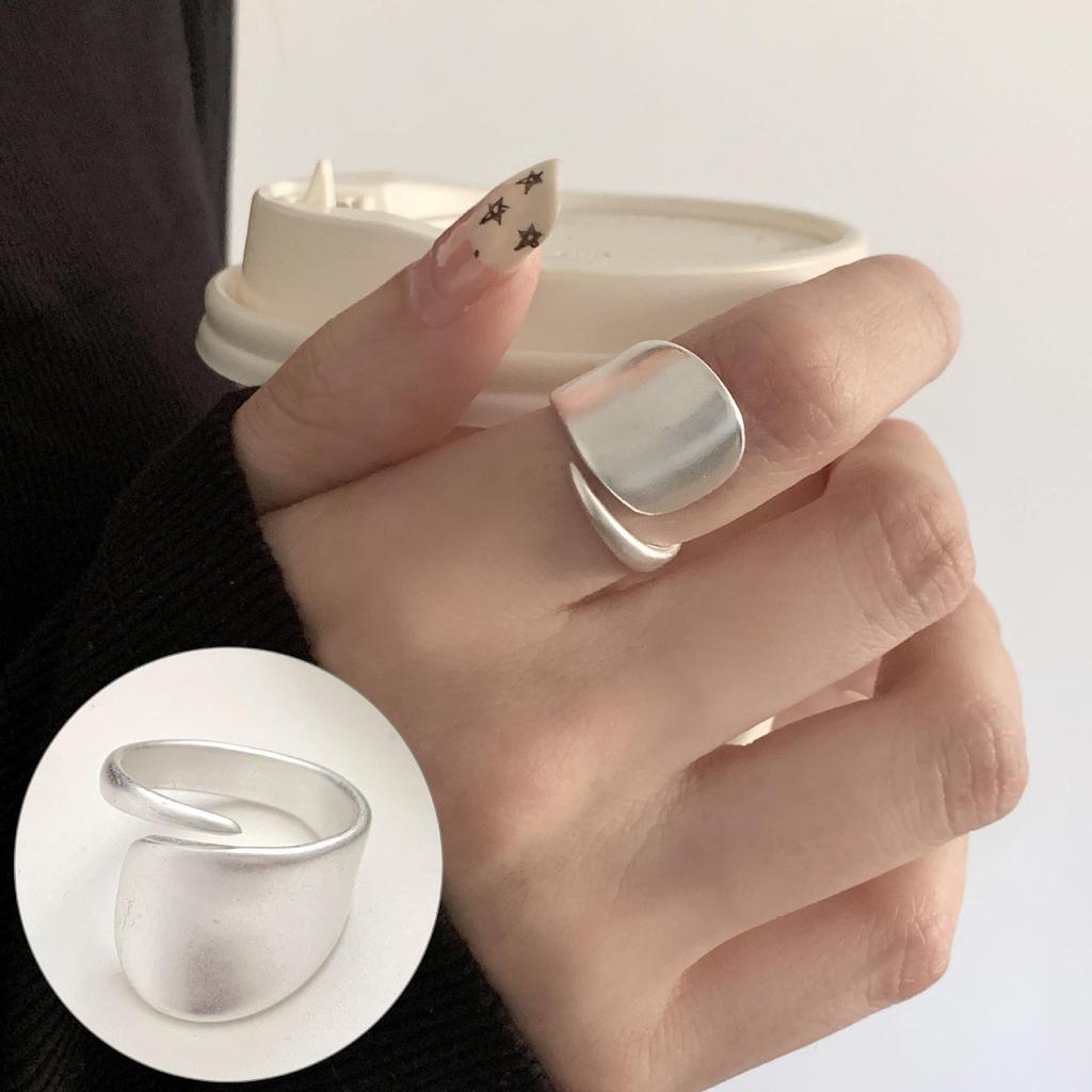 Korean Retro Geometric 925 Silver Plated Open Ring for Women