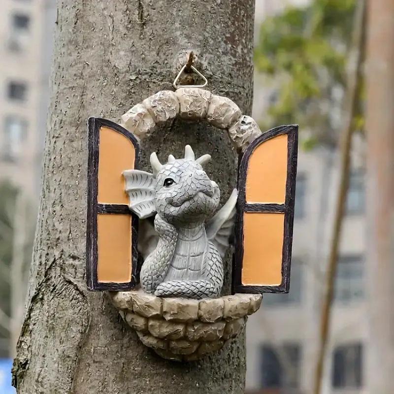 Christmas Dinosaur Window-Climbing Garden Ornament: Resin Gnome Statue Decoration