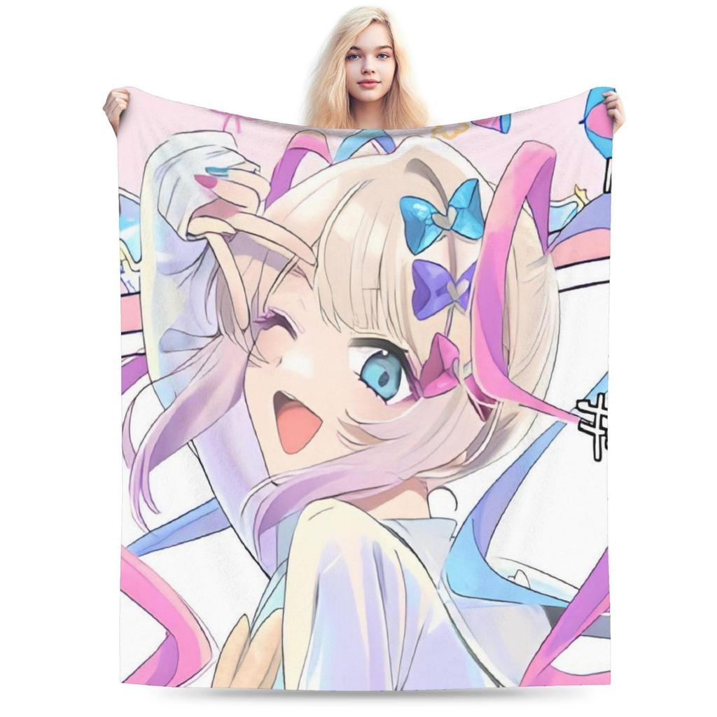Anime Girl Fleece Blanket Cute Virtual YouTuber Design Soft Cozy Throw Home Decor for Living Room or Bedroom Gift for Anime Fans